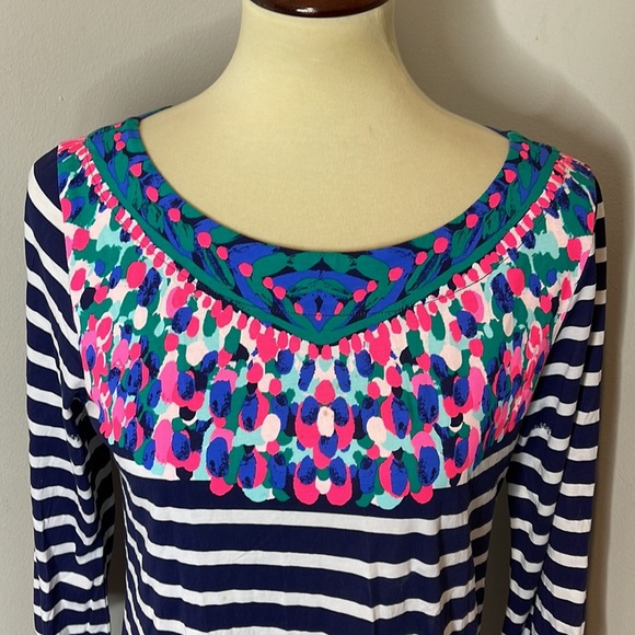 Lilly Pulitzer Bay Dress in Bright Navy Island Medallion Stripe Size Medium - Picture 7 of 11